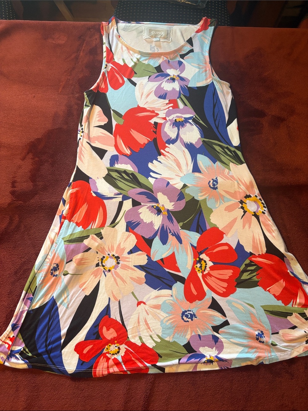 Cupio Multicolor Floral Sleeveless Dress - Red, Blue, Purple, Green